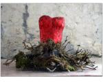 Plaster cast, acrylic, paint, sequins, twigs, moss, cobwebs. 24 in. x 36 in., 2006.